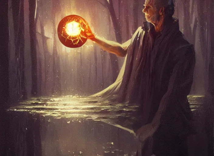 Prompt: a dark sorcerer summoning his reflection out of a mirror, extremely detailed oil painting by greg rutkowski, anato finnstark, and brian chippy dugan, trending on artstation