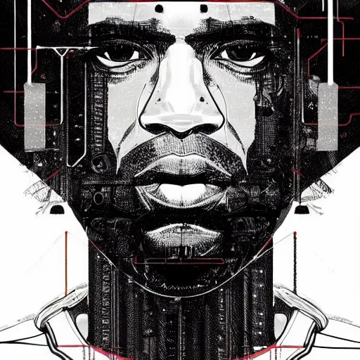 Image similar to portrait of kawhi leonard as half terminator by conrad roset, cybernetically enhanced, hyperdetailed, cyberpunk, cool, trending on artstation