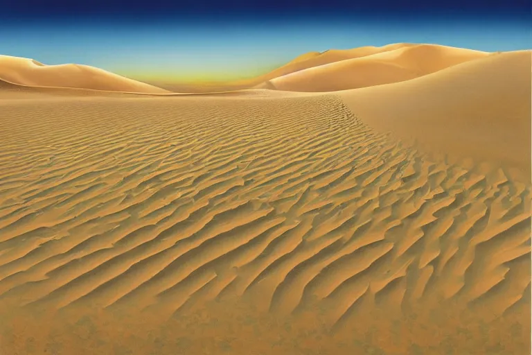Image similar to sand dunes crossing over a pickle-filled ocean, 90's album cover, album art