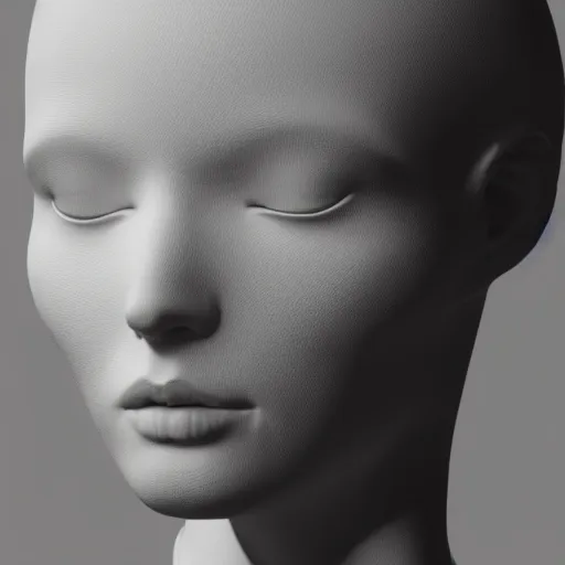Prompt: a white mannequin's head in a dark room, a computer rendering by hsiao - ron cheng, zbrush central, neo - figurative, volumetric lighting, physically based rendering, zbrush
