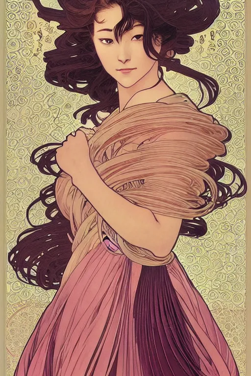 Prompt: beautiful portrait digital painting of a female, blush, pleated skirt, flowing hair, slim face, elegant, alphonse mucha, by yoichi hatakenaka, masamune shirow, josan gonzales and dan mumford, ayami kojima, takato yamamoto, barclay shaw, karol bak, yukito kishiro