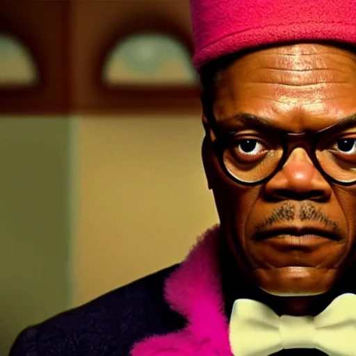 Prompt: film by wes anderson, the grand budapest hotel style, pulp fiction movie, highly detailed, photorealistic, full - body, samuel l jackson posing in cafe, perfect symmetrical eyes, 8 k resolution, digital art, hyper realistic