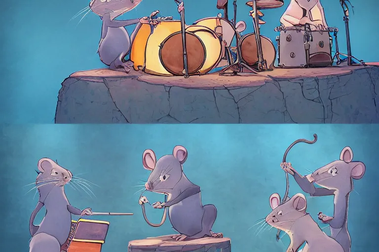 Image similar to rats playing in a rock band inspired by the beatles, beautiful, dreamlike, wholesome, ghibli and disney animation, sharp, intricated, art by ken anderson and mel shaw, bloom, dramatic lighting, brown palette,