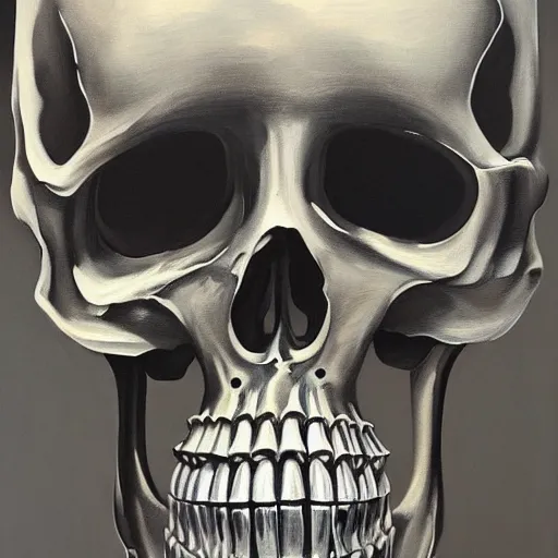 Prompt: chrome skeleton, oil on canvas, extremely detailed masterpiece