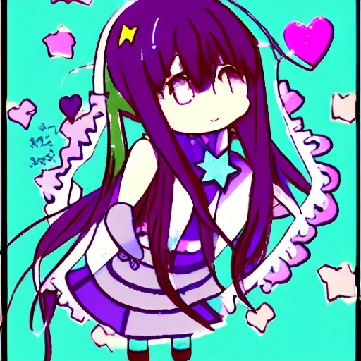 Image similar to ms paint webcore anime girl, glitchcore, 2 0 0 0 s, tamagotchi, hearts, stars, cabinet card style, pixiv