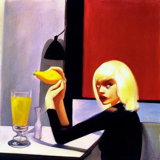 Image similar to blondie singer with banana, edward hopper painting