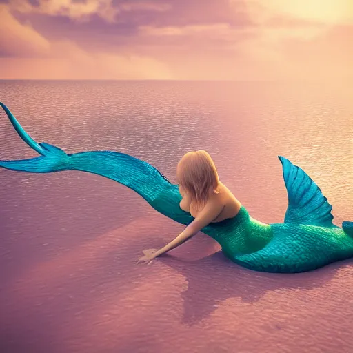Image similar to a beautiful mermaid swimming, octane render