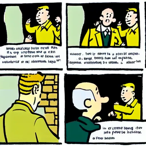 Image similar to comic strip featuring tintin meeting Halldor Laxness in the style of Herge