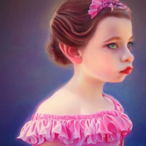 Image similar to beautiful pink little girl, profile picture, vintage fashion, highly detailed, reflection, realistic artwork, hd