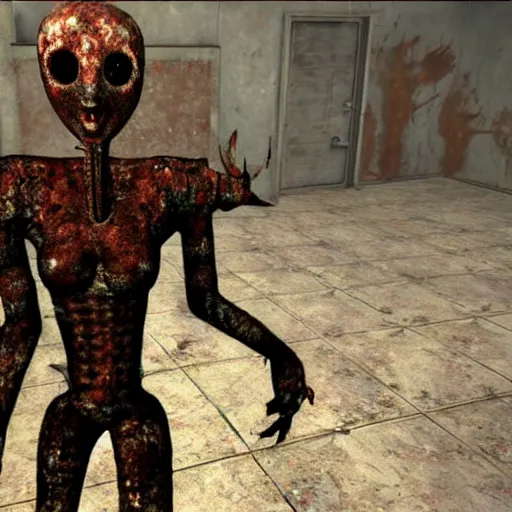 Image similar to a giant doll monster covered in rust, silent hill 3