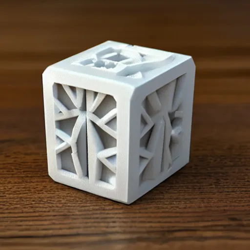 Prompt: photo of a 3 d printed companion cube