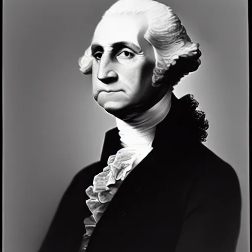 Prompt: photo of George Washington by Diane Arbus, black and white, high contrast, Rolleiflex, 55mm f/4 lens