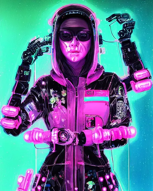 Image similar to detailed portrait Neon Operator Girl, cyberpunk futuristic neon, reflective catsuit, decorated with traditional Japanese ornaments by Ismail inceoglu dragan bibin hans thoma !dream detailed portrait Neon Operator Girl, cyberpunk futuristic neon, reflective puffy coat, decorated with traditional Japanese ornaments by Ismail inceoglu dragan bibin hans thoma greg rutkowski Alexandros Pyromallis Nekro Rene Maritte Illustrated, Perfect face, fine details, realistic shaded, fine-face, pretty face