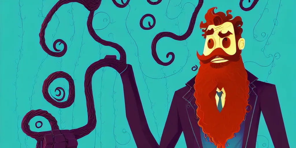 Image similar to curled perspective digital art of curly hair doctor with ginger beard by anton fadeev from nightmare before christmas