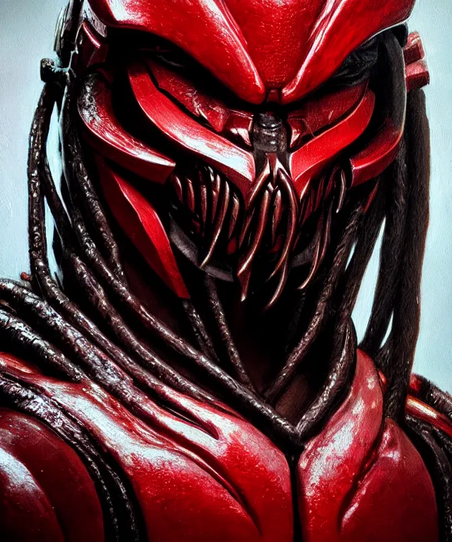 Image similar to a bust shot of the predator by ken barthelmey, oil on canvas, deep depth field, masterpiece, trending on artstation, featured on pixiv, cinematic composition, hyper - detailed, hd, hdr, 4 k, 8 k