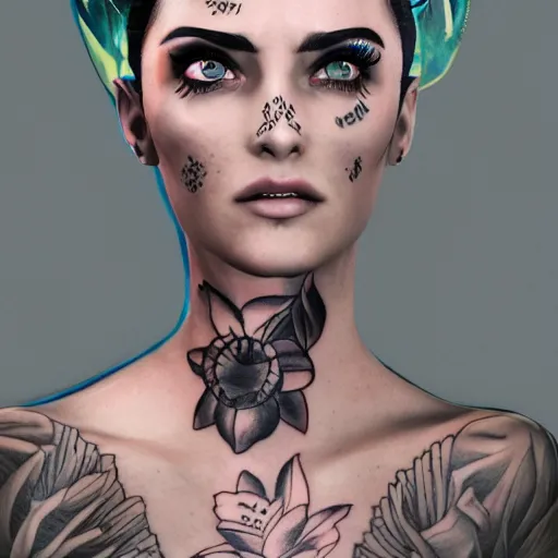 KREA - man [ [ tattoo of a woman ]!! stamped onto his forehead ]!!! looking  down, portrait!!, [ 4 k photorealism ], 8 k quality, trending on unsplash,  unsplash contest winner, pinterest tattoos