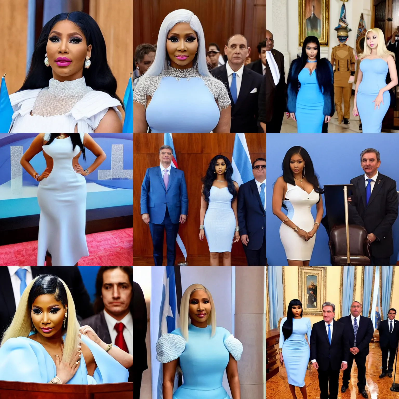 Prompt: Nicki Minaj president of Argentina, in the Argentine Congress, in a light blue and white dress