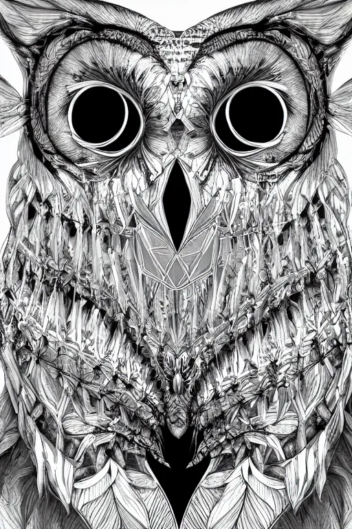 Image similar to a white bone owl, symmetrical, highly detailed, digital art, sharp focus, skeleton, trending on art station