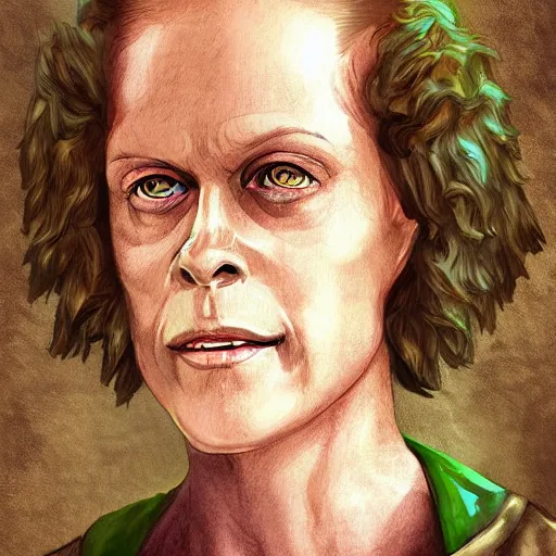 Image similar to sigourney weaver as a d & d dwarf cleric, fantasy art, digital art, character portrait