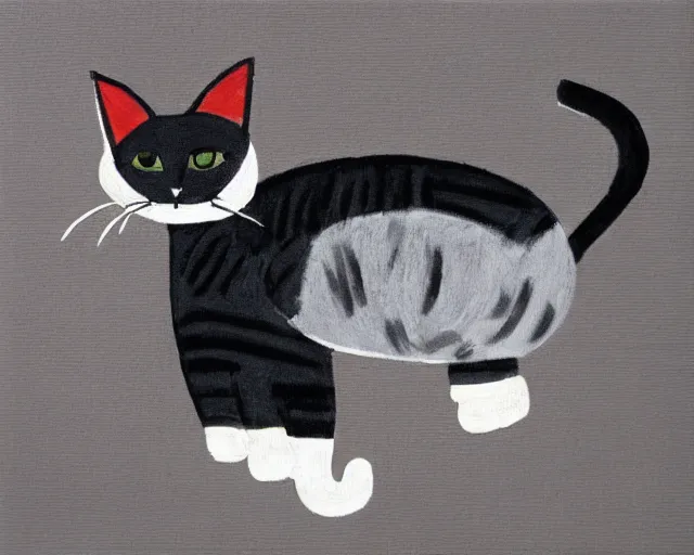 Image similar to A grey short haired cat with black stripes, in the style of Pete the Cat