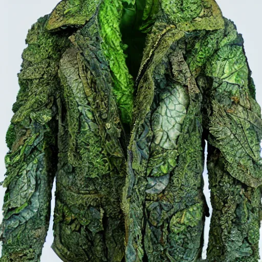 Image similar to jacket made out of cabbage, photorealistic, studio, detailed