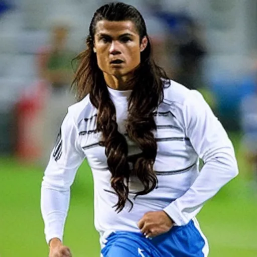 Image similar to carlos cabello rey as cristiano ronaldo with long hair