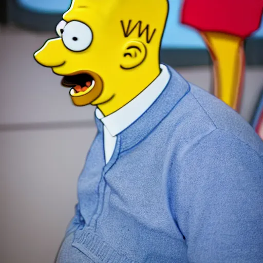 Image similar to Homer Simpsons as a person, XF IQ4, 150MP, 50mm, F1.4, ISO 200, 1/160s, natural light