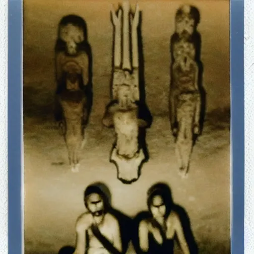 Prompt: Polaroid of a human sacrifice occult ritual