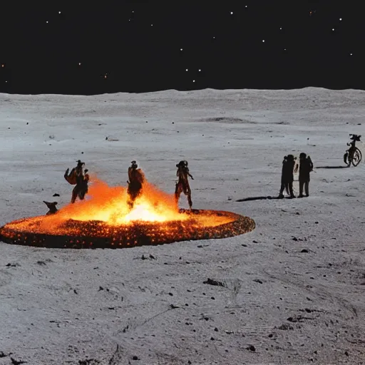 Image similar to photograph of a packed concert burning man on the surface of the moon