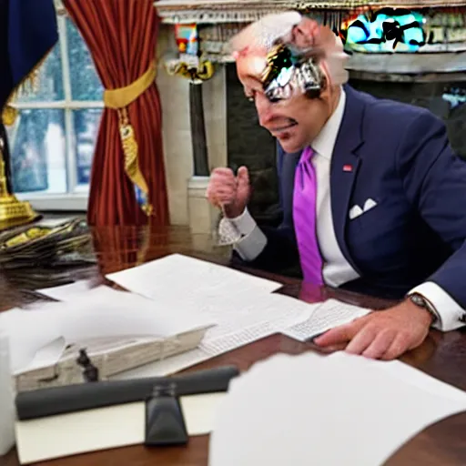 Image similar to photo of Joe Biden wearing bunny ears in the oval office, press release