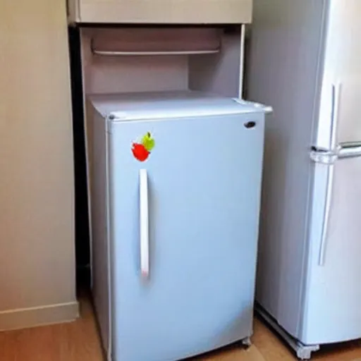 Prompt: tiny cute fridge with human features, super cute, tiny , adorable, awww aspiring, very cute