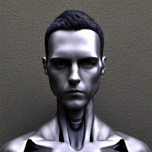 Image similar to “a realistic detailed photo of a guy who is an attractive humanoid who is half robot and half humanoid, who is a male android, David Wright, shiny skin, posing like a statue, blank stare”