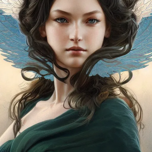 Image similar to ultra realistic illustration, oliva wilde angel anime, intricate, elegant, highly detailed, digital painting, artstation, concept art, smooth, sharp focus, illustration, art by artgerm and greg rutkowski and alphonse mucha