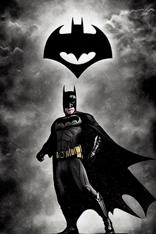 Image similar to Batman movie poster, dark, atmospheric, grungy, cinematic