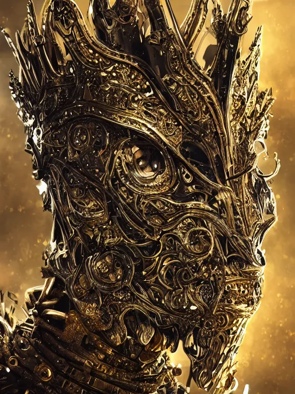 Prompt: portrait art of 8k ultra realistic werewolf,intricate gold crown, detailed intricate ornate armour,decaying, cybernetic, full of colour, cinematic lighting, battered, trending on artstation, 4k, hyperrealistic, focused, extreme details,unreal engine 5, cinematic, masterpiece, art by ayami kojima, giger