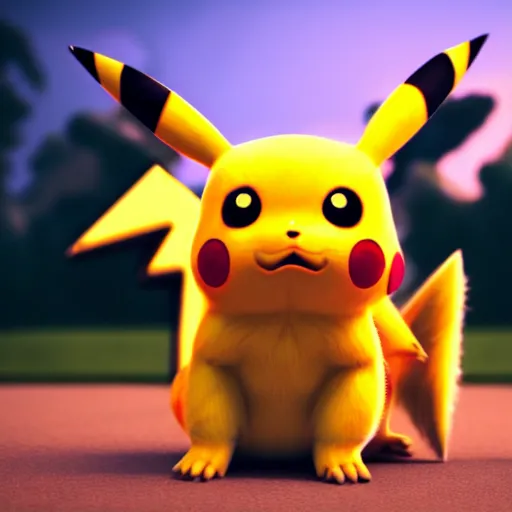 Image similar to photography of a realistic pikachu animal, 8 k, cinematic lighting, natural background, trending on artstation, pokemon