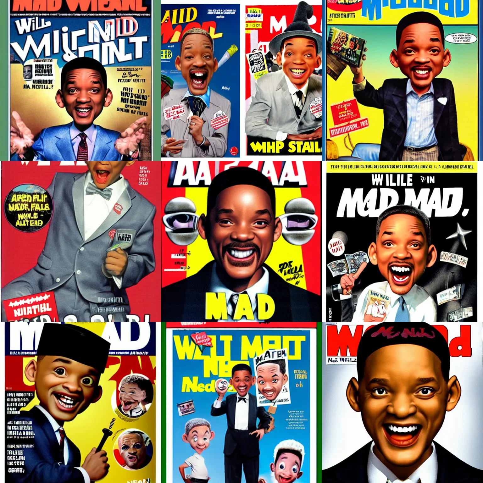 Prompt: Will Smith as Alfred E Neuman on the cover of the MAD magazine