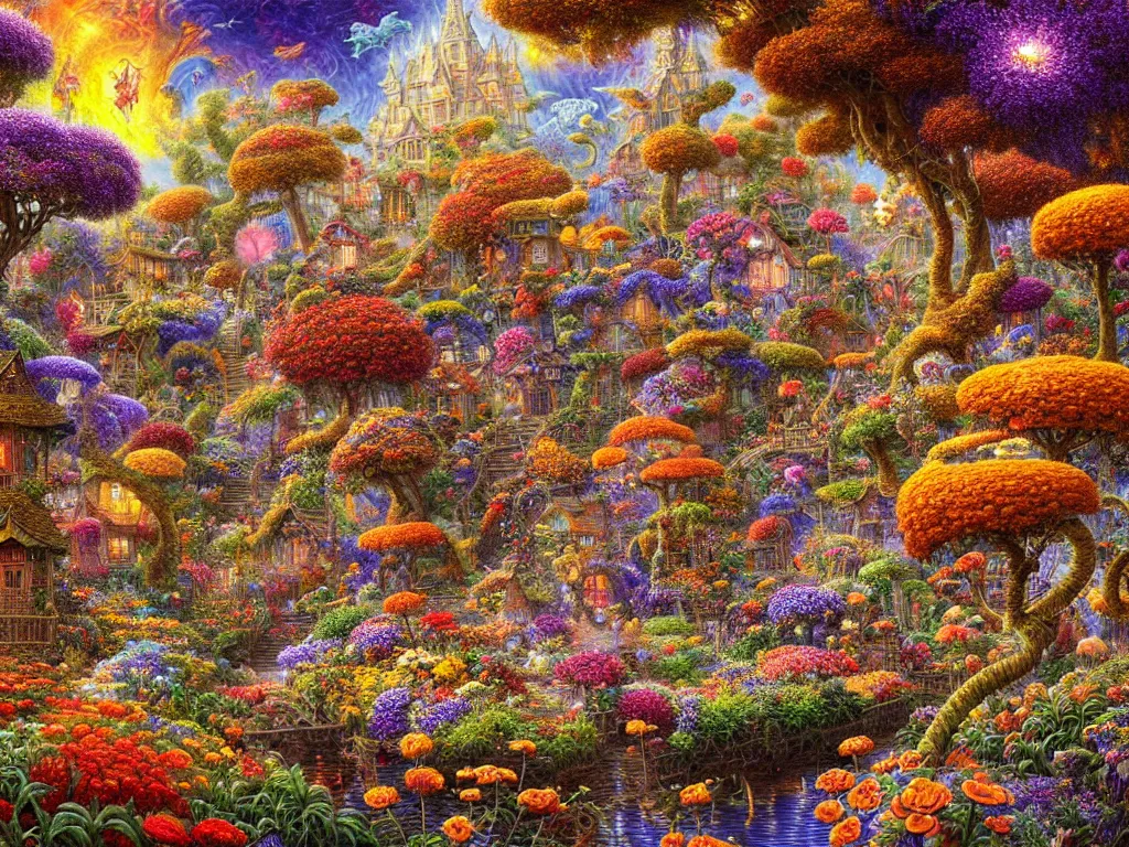 Prompt: intricate detailed Autumn Flower Garden Vibrant Fantasy. Lisa Frank, james gurney,dan luvisi,Petros Afshar,tim hildebrandt,liam wong,Mark Riddick,thomas kinkade,ernst haeckel,dan mumford,trending on artstation,josephine wall, WLOP ,cgsociety by Gediminas Pranckevicius, trending on cgsociety and DeviantArt