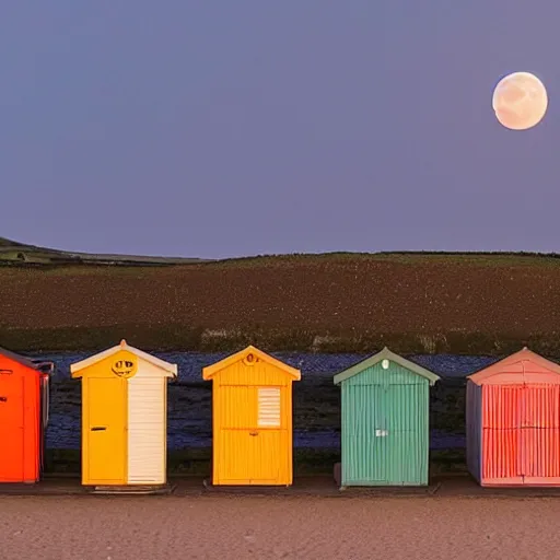 Image similar to there was a lovely orange super moon over the beach huts and the isle of wight, photo take by an amateur photographer