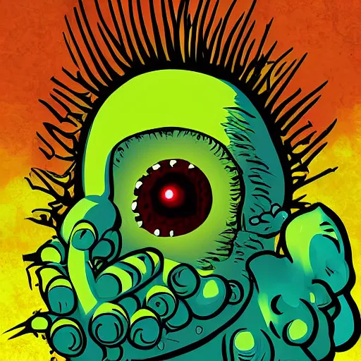 Image similar to digital art of nuclear bomb victim be a monster being art by chris monthell dennis style