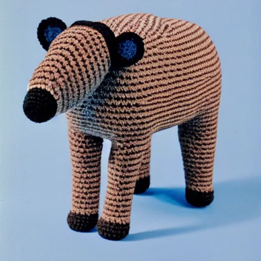 Prompt: a crocheted tapir, 1 9 8 0 s catalogue photo