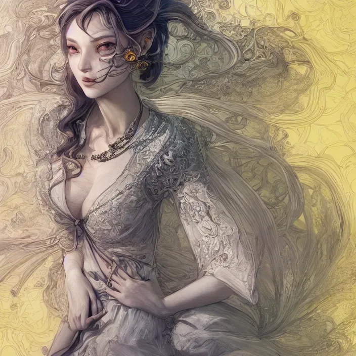 Prompt: the portrait of one sensual lemon personified as an absurdly beautiful, graceful, elegant, sophisticated, young woman made, an ultrafine hyperdetailed illustration by kim jung gi, irakli nadar, intricate linework, bright colors, octopath traveler, final fantasy, unreal engine 5 highly rendered, global illumination, radiant light, detailed and intricate environment