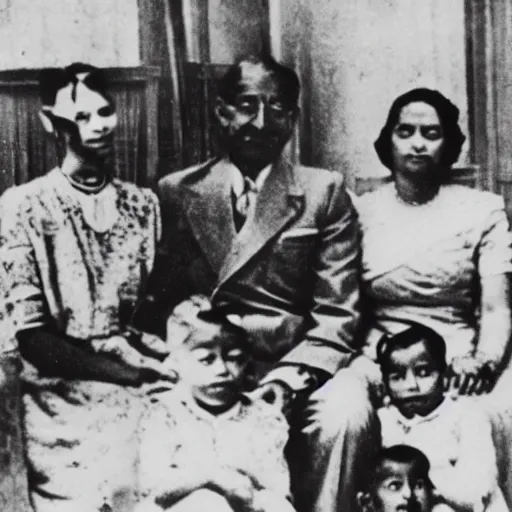 Prompt: vintage photograph of the Bengal family of 1943