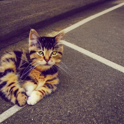 Image similar to cat waiting for the bus, photo, train station, pic of a kitten