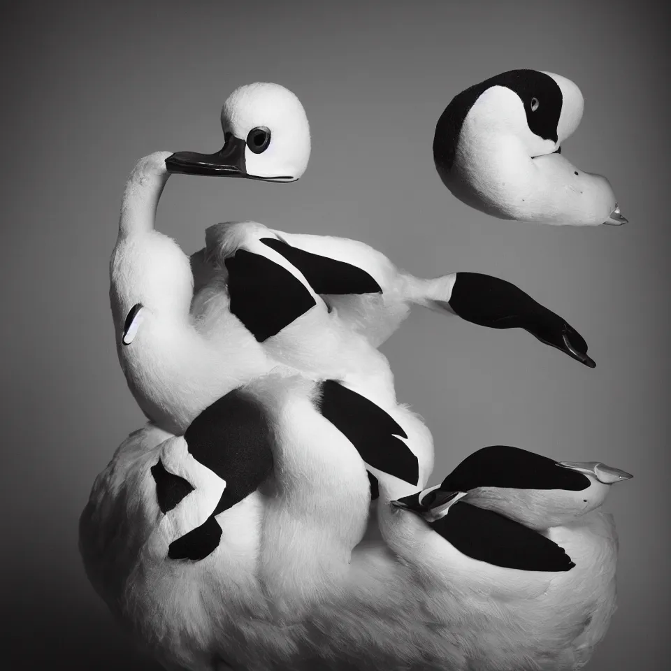 Image similar to a black and white studio portrait of a humanoid duck punk rocker, studio lighting, tri - x