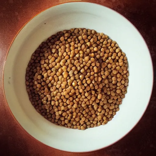 Image similar to a bowl of lentils with tilda swinton face