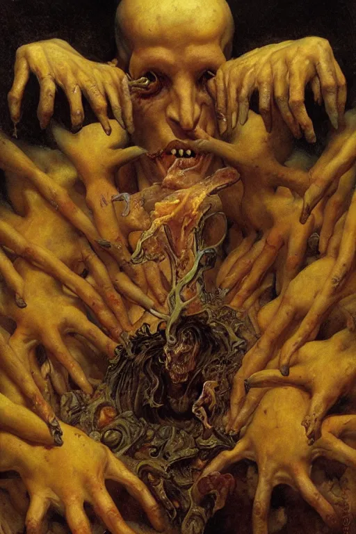 Image similar to a medium serve of mcdonalds fries in the style of wayne barlowe, gustav moreau, goward, bussiere, roberto ferri, santiago caruso, luis ricardo falero, austin osman spare