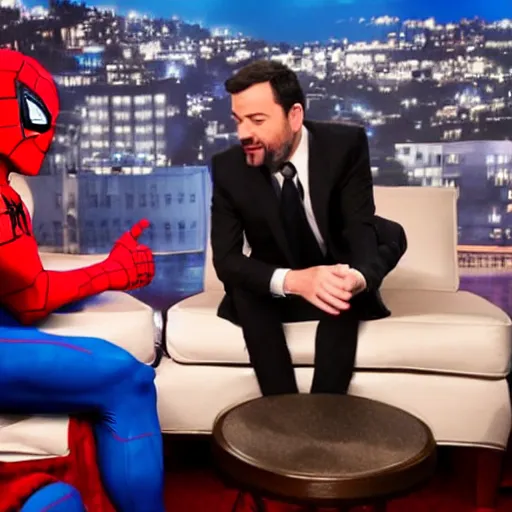 Prompt: Jimmy Kimmel interviewing Spider-Man, tv show, television