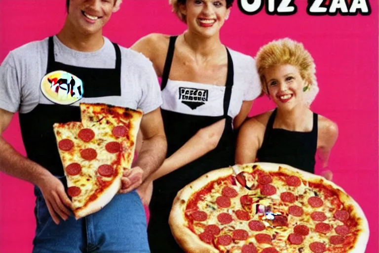 Image similar to pizza!!!!, 80s, advertisement