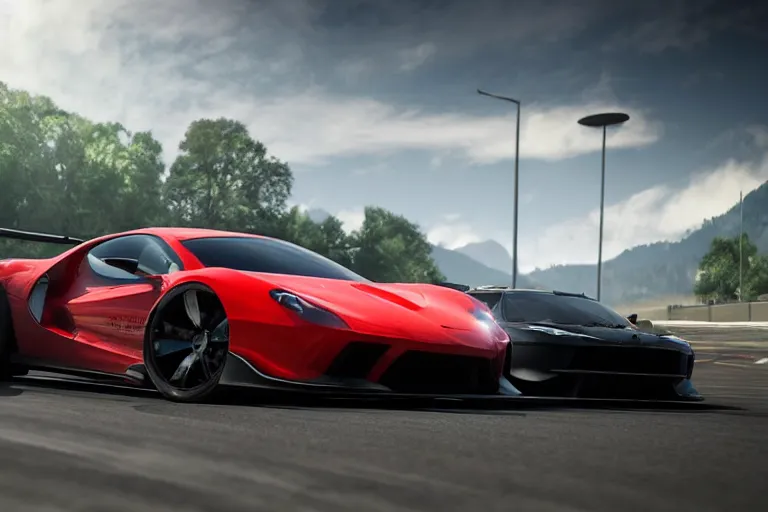 Image similar to photo wallpaper sport car gran turismo 7 forza horizon need for speed fast and furious 5 unreal engine supercar hypercar game concept car octane render, 4 khd 2 0 2 2 3 d cgi rtx style chrome reflexion global illumination ray tracing hdr arstation pixar and disney unreal